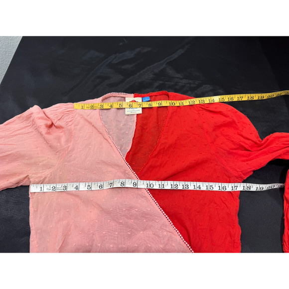 Farm Rio for Anthropologie Color Block Wrap Top Sz M Peach Red Orange - Picture 8 of 9